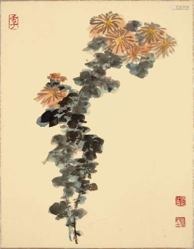 張大千 　  東籬秋色 | Zhang Daqian, Chrysanthemums.