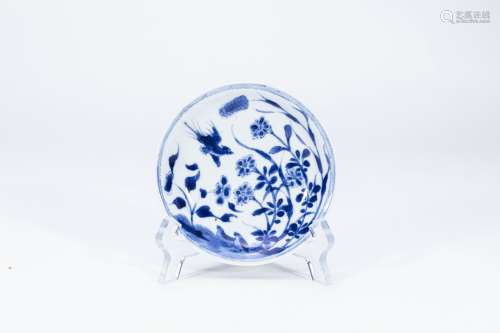 Blue and white flower and bird plate