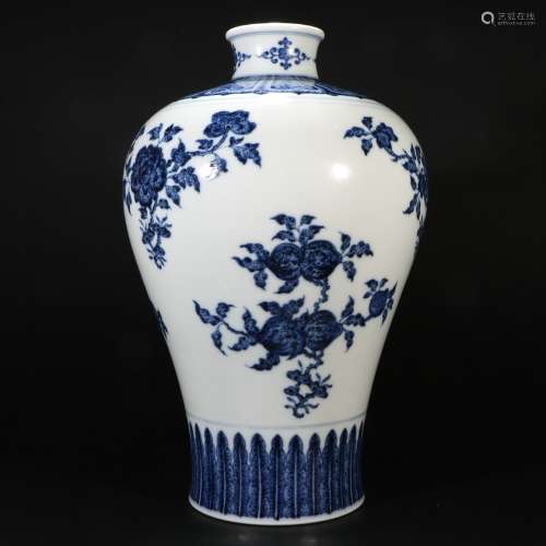 Blue and white longevity peach and plum bottle