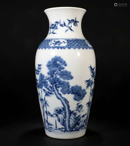 Blue and white landscape Guanyin bottle