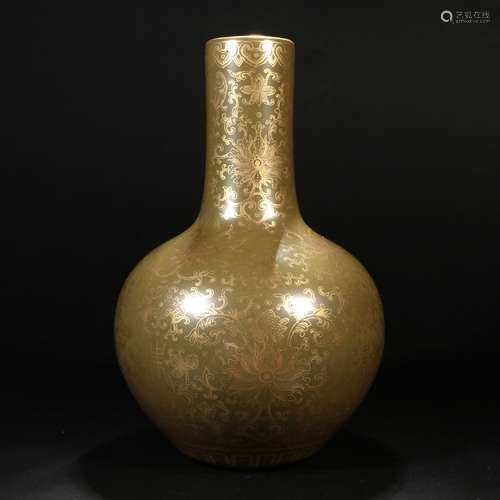 Tea powder glaze painted gold celestial ball bottle