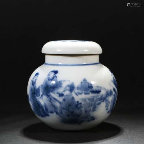 Blue and white character lid jar