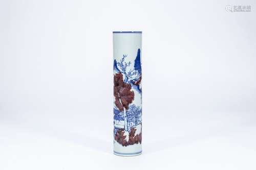 Blue and white glaze red incense tube