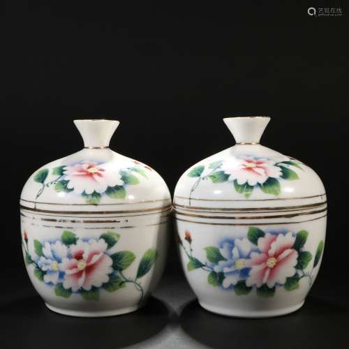 A pair of pastel flower pots