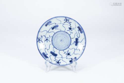 blue and white flower plate