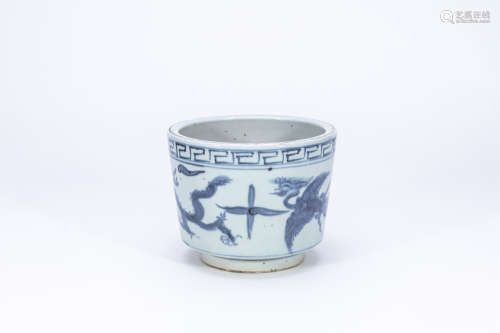 Blue and white dragon and phoenix incense burner