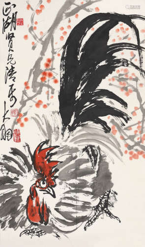 陈大羽 1912～2001 红梅雄鸡 设色纸本 镜心