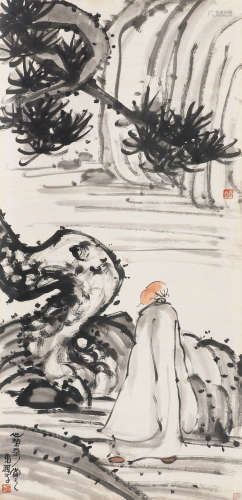 吕凤子 1886～1959 苍松高士 设色纸本 立轴