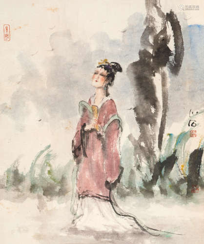 傅小石 1932～2016 仕女 设色纸本 镜心