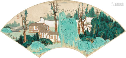 薛亮 b.1956 春山庭院 设色纸本 镜心