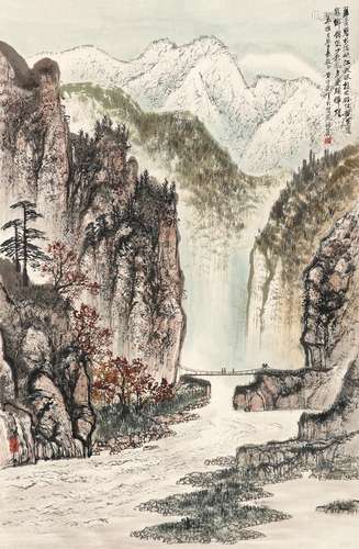 黄纯尧 1925～2007 峡江秋色 设色纸本 立轴