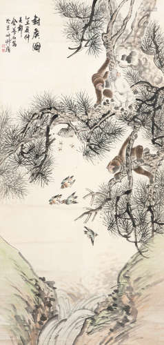 金梦石 1869～1952 封侯图 设色纸本 立轴