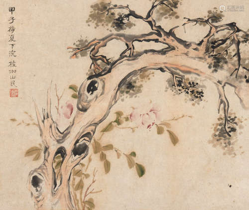 顾大昌 1815～1884 虬枝新蕊 设色纸本 镜片
