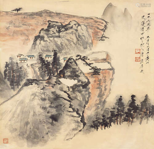 唐云 1910～1993 黄山小景 设色纸本 立轴