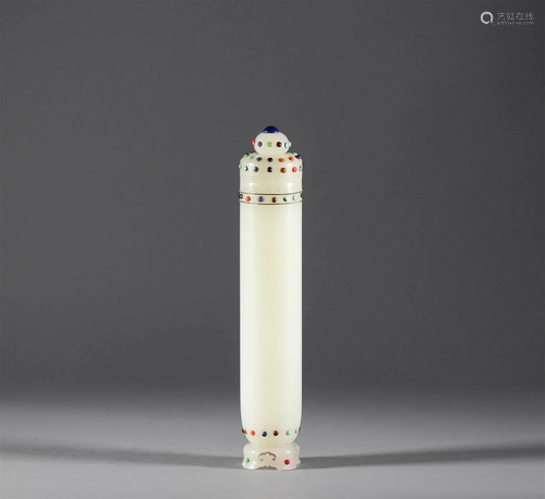 Qing Dynasty Hetian jade inlaid rosin tube