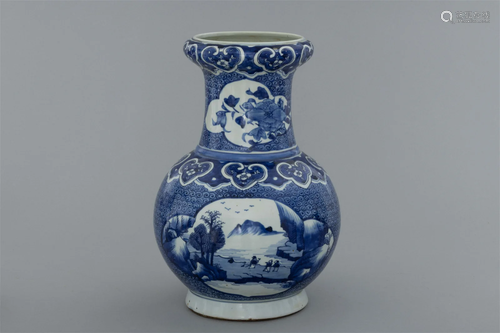 Qig Dynasty blue and white flowers bloom on the big bottle o...