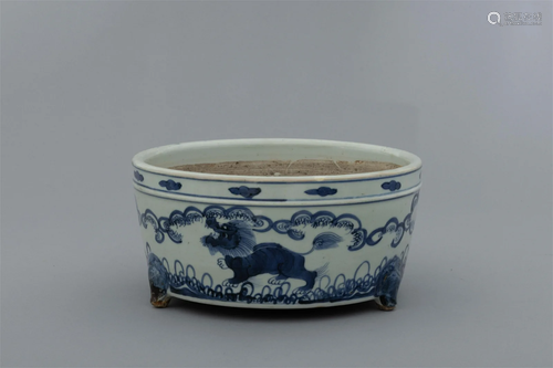 Qing Dynasty blue and white Kirin pattern incense burner