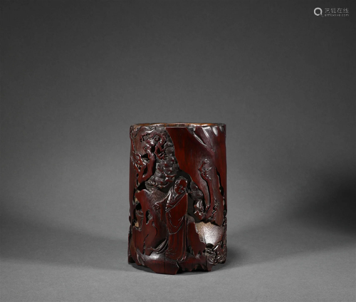 Qing Dynasty - Bamboo Sculpture Character Pen Holder