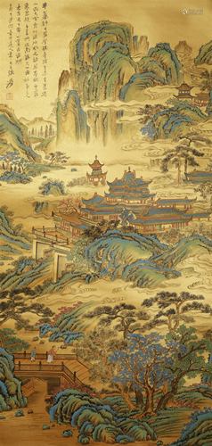 Zhang Daqian Gold Paper Landscape, Hanging Scroll on Paper