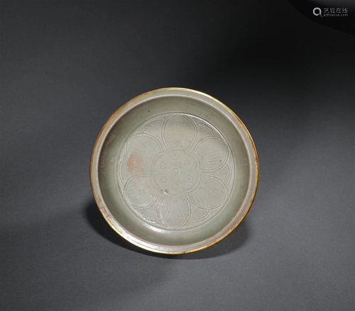 Five Dynasties Celadon Silver Plate with Lotus Root Pattern