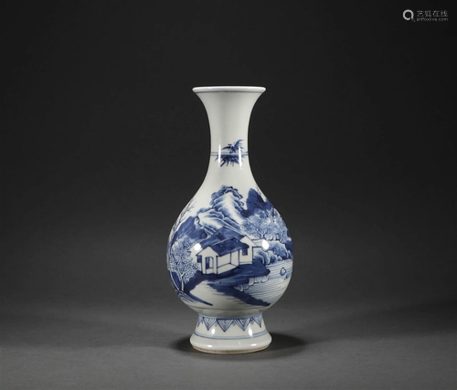 Qing Dynasty - Blue and White Long-Necked Vase