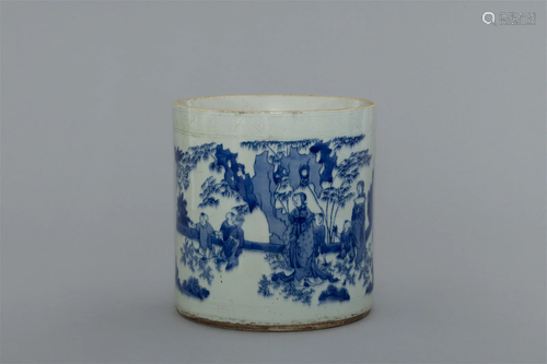 Qing Dynasty blue and white character pen holder