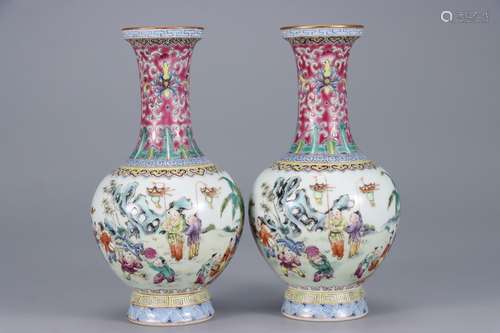 QING, PAIR OF FAMILLE ROSE 'LANDSCAPE' VASES