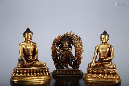 QING, SET OF GILT BRONZE THREE BUDDHA FIGURES