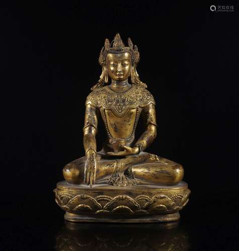 GILT BRONZE SITTED FIGURE OF BUDDHIST DEITY