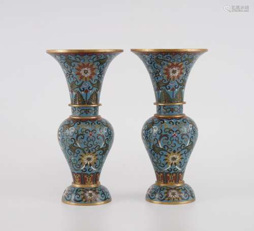 QING, PAIR OF CLOISONNE ENAMELED GU VASES