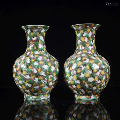 QING, PAIR OF PLAIN TRICOLOR VASES