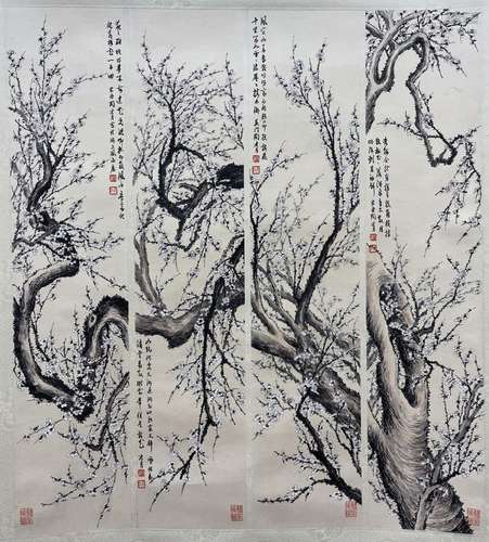 TAO LENGYUE, FOUR-PANEL PLUM BLOSSOM