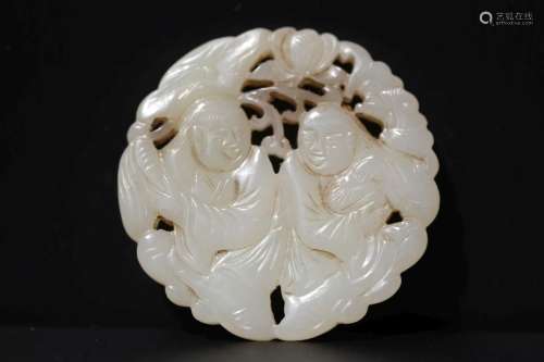QING, WHITE JADE DOUBLE-SIDE ENGRAVING PLAQUE
