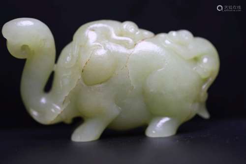 MING, WHITE JADE CARVING OF MONKEY AND ELEPHANT