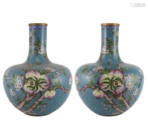 QING, PAIR OF CLOISONNE ENAMELED  SPHERICAL VASES