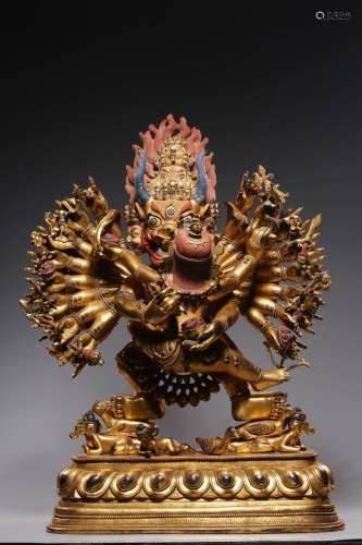 QING, GILT BRONZE BUDDHA DEITY YAMANTAKA<br />
<br />