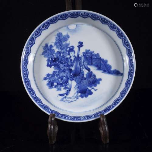 QING, BLUE AND WHITE FIGURE PLATE
