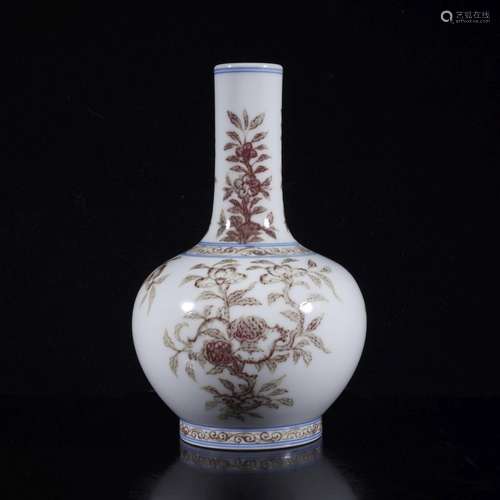 QING, BLUE & UNDERGLAZE RED CELESTIAL VASE