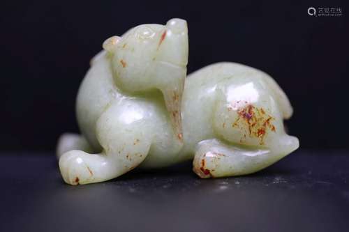 QING, WHITE JADE CARVING OF MYTHICAL BEAST