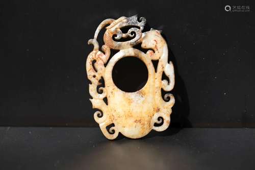 HAN, ARCHAIC JADE CHI-DRAGON PLAQUE