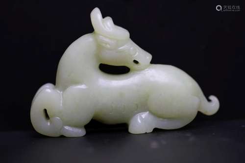 QING, WHITE JADE CARVING OF A RECUMBENT DEER