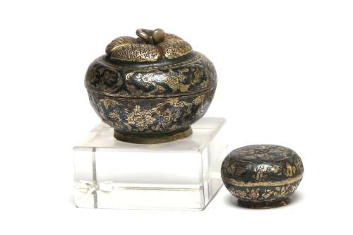 Two gilded silver niello jarlets in shaped of mangosteen dec...