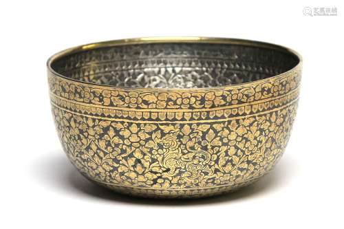 A gilded silver niello bowl decorated with Singha alternatin...