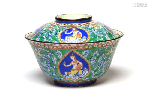 A rare and fine Benjarong covered bowl painted with the Deit...