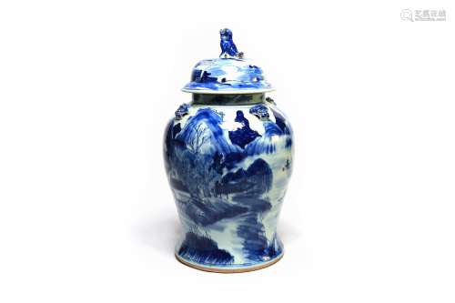 A large blue and white porcelain baluster covered jar painte...