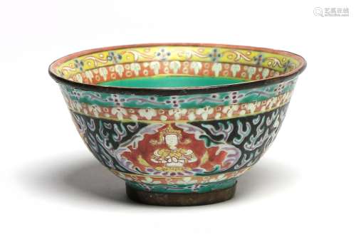 A small Benjarong bowl painted to exterior with Theppanom an...