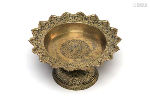 A gilded silver niello stem tray decorated with insect amids...