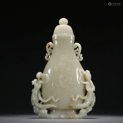 A Top Hetian Jade Carved Vase With Cover