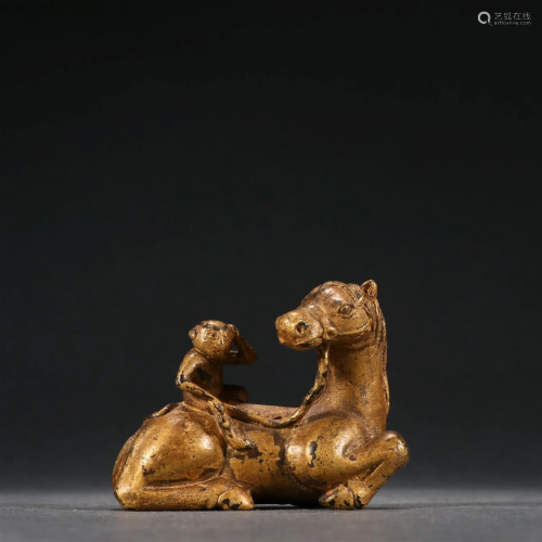 A Fine Gilt-bronze Monkey and Horse Ornament
