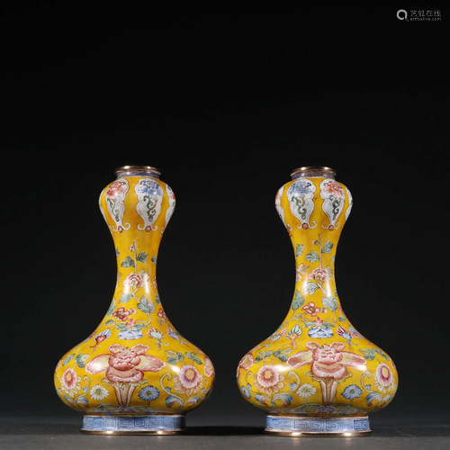 A Pair of Bronze Enamel Bottles